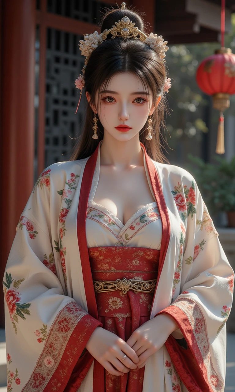 A photorealistic image of a woman,hanfu,hip up