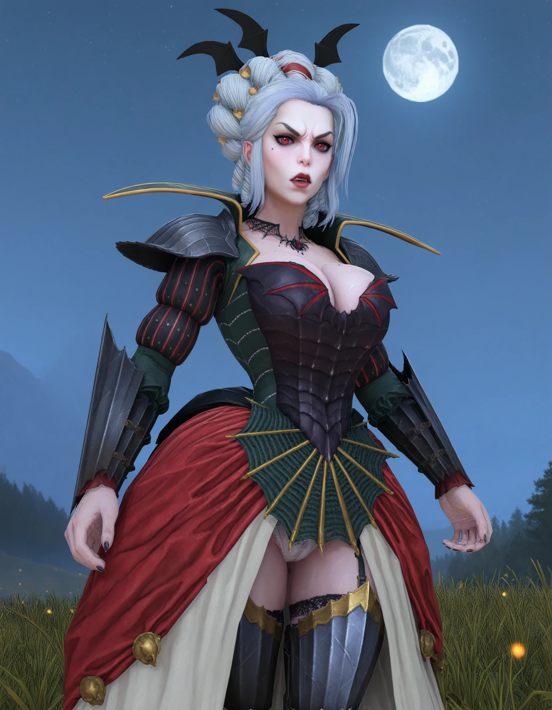 masterpiece, good quality, best quality, (kunaboto:0.4), night, moon, night sky, 
LahmianVampire, armor, dress,
<lora:LahmianVampire_Vpred:0.8>