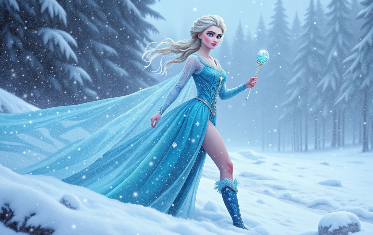 1llustr4t10n.
In a whirl of snow and ice, Elsa emerges, boots and knickers shimmer with frosty elegance. Her regal presence is undeniable as she exudes an air of icy authority, her piercing gaze capturing the essence of an ice queen. This mesmerizing image, whether portrayed in a digital painting or a photograph, showcases Elsa's ethereal beauty and powerful, commanding presence. Every intricately detailed feature, from her snowflake-laden hair to her frost-kissed skin, is rendered with breathtaking precision, creating a visual masterpiece that is nothing short of enchanting.