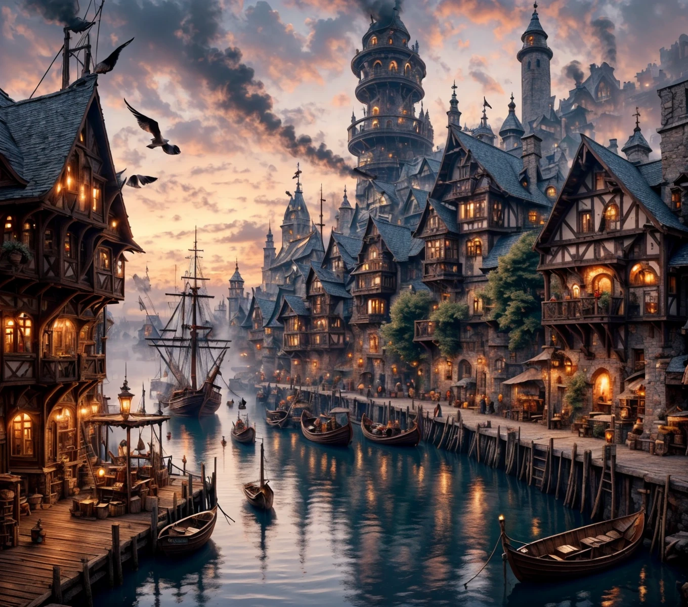 RAW photo, (masterpiece:1.3), subsurface scattering, heavy shadow, (high quality:1.4), (intricate, high detail:1.2), professional photography, HDR, High Dynamic Range, realistic, ultra realistic, photorealistic, high resolution, film photography, ambient lighting, atmospheric effects, <lora:detail_slider_v4:2>, OverallDetail, <lora:HarborAndDocks:1>, boat, building, cloud, day, dock, hado, multiple boys, night, outdoors, pier, river, scenery, seagull, ship, sky, smoke, tower, tree, water, watercraft, window
