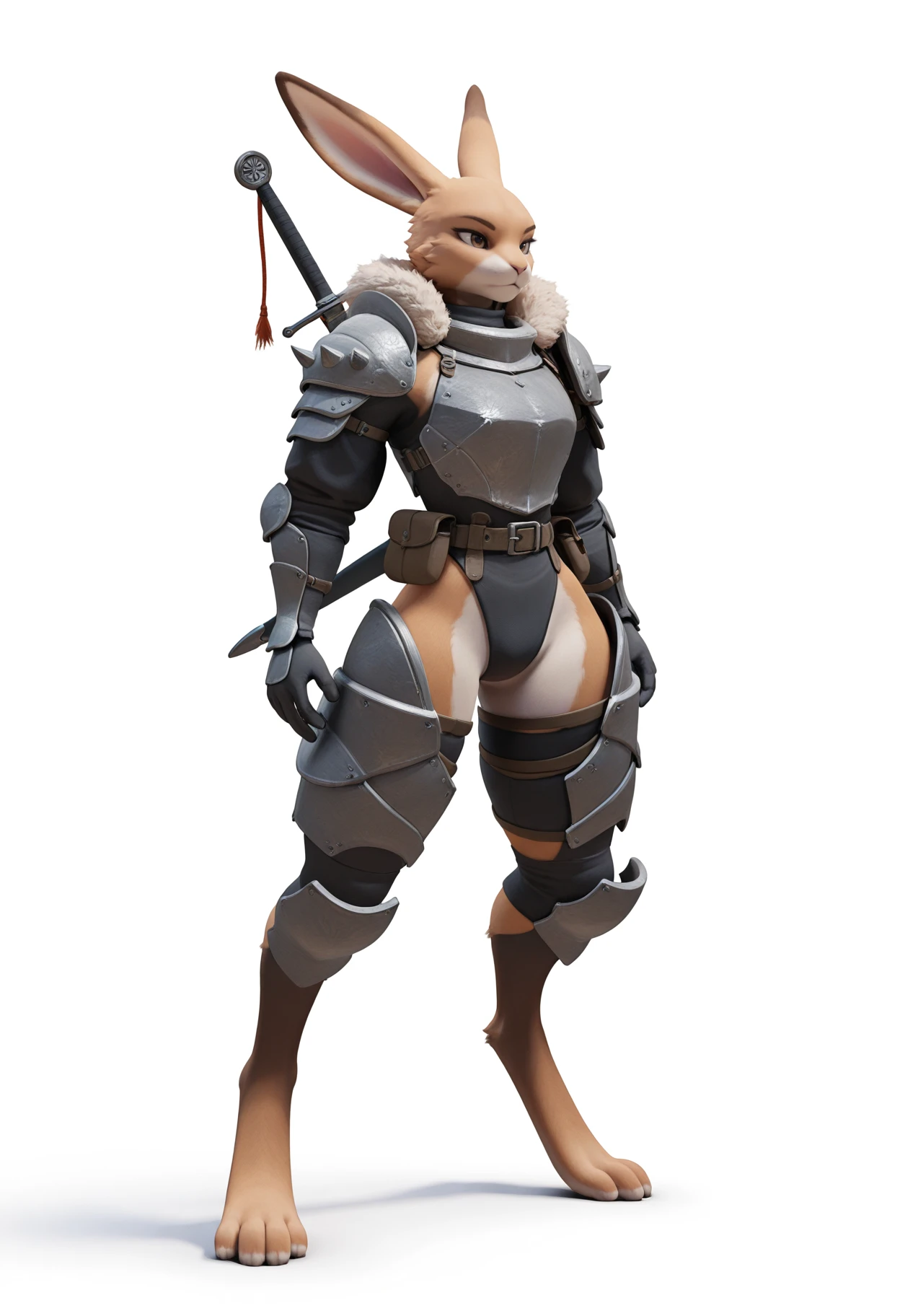 (Fox), (pink fur), anthro, (wearing crop top), two toned fur, (wearing armor leggings), high detail, white belly, high resolution, raw photo, gray background, 1girl, solo, huge breasts, high quality, hi res, sharp, detailed body, detailed, cartoony, ((looking at viewer)), (angry), mad, thick thighs, thin, skinny, full body, whole body, ((full body portrait)), far away, (((full body concept))), attack pose, battle pose, Medieval, rpg, small waist