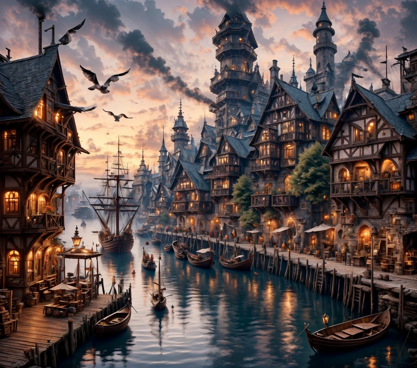 RAW photo, (masterpiece:1.3), subsurface scattering, heavy shadow, (high quality:1.4), (intricate, high detail:1.2), professional photography, HDR, High Dynamic Range, realistic, ultra realistic, photorealistic, high resolution, film photography, ambient lighting, atmospheric effects, <lora:detail_slider_v4:2>, OverallDetail, <lora:HarborAndDocks:1>, boat, building, cloud, day, dock, hado, multiple boys, night, outdoors, pier, river, scenery, seagull, ship, sky, smoke, tower, tree, water, watercraft, watermark, window