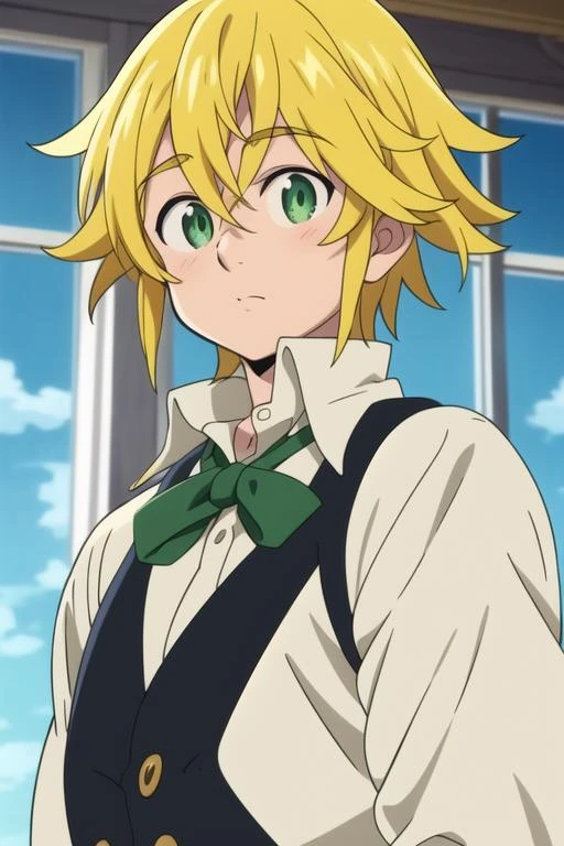 masterpiece, best quality, ultra-detailed, illustration, 1boy, solo, male focus, looking at viewer, upper body, , <lora:meliodas_nanatsu_no_taizai:0.70>, meliodas_nanatsu_no_taizai, blonde hair, green eyes, school uniform