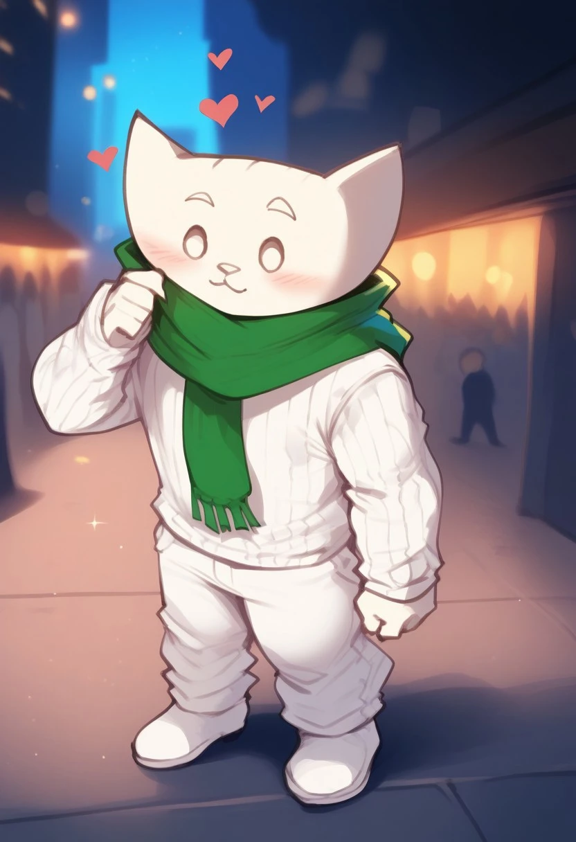 score_9, score_8_up, score_7_up , masterpiece, beautiful, 1 boy, solo
,TherisDoki, Cat Boy, furry, cute, chibi, cat ears, animal nose, o o,
, green scarf.
cat Boy, furry, cute, chibi, cat ears, animal nose, o o,
white long sleeves sweater, white pants, standing, hearts rain, city backgorund, white colored city