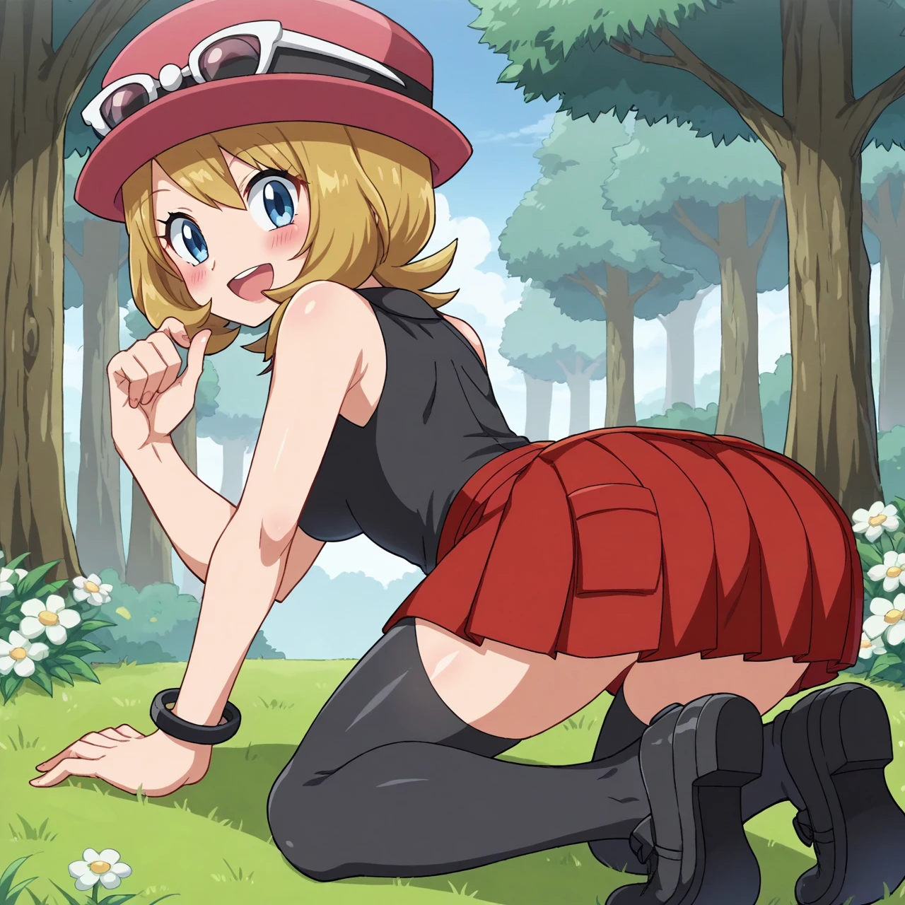 masterpiece, best quality, young girl , torn outfit, torn undies, red shoes, surprised, climbing, from below, bare bottom, (bitten in the ass by crocodile)