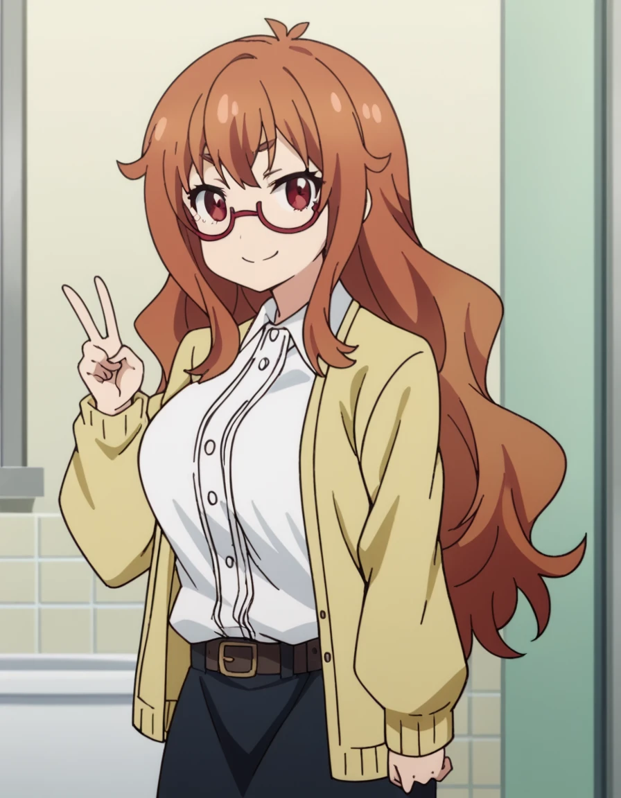 score_9, score_8_up, score_7_up, source_anime, <lora:yumeko-tachibana-s1-ponyxl-lora-nochekaiser:1>, yumeko tachibana, long hair, brown hair, red eyes, glasses, semi-rimless eyewear, red-framed eyewear, large breasts, anime screencap,, skirt, shirt, pantyhose, belt, cardigan, black skirt, white shirt,, bathtub, water, bubbles, steam, towel, smile, v, v over mouth, smug,, looking at viewer, solo,, cowboy shot, solo