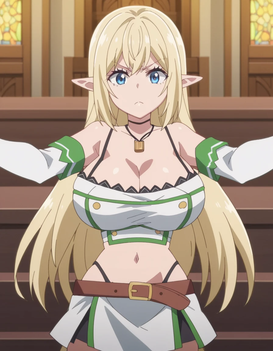 High Elf Archer (Goblin Slayer),Armpit sweat,Shyness,clear,High exposure,Having my armpits licked,His arms are tied and he is hanging from a rope,A man is groping her breasts,Sitting cross-legged,whole body,Topless,Nipples are erect,In underwear,Facing forward,Being hugged from behind,Peeing,whole body,Slender body,Small breasts