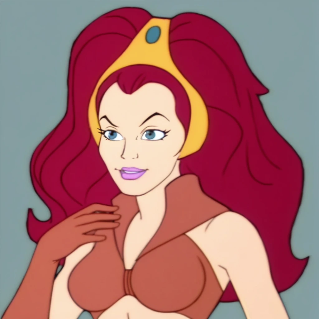 (filmation motu style), ((Teela, Sorceress of Castle Grayskull)), <beautiful face> medium shot, extremely detailed, intricate, ((clear_focus)), ((sharp_focus)), perfect_face, very deep eyes, ((round pupils)), eyelashes, (small eyes), full pouty lips,
90's style, <moe-bius> frank franzetta
best quality, absurdres