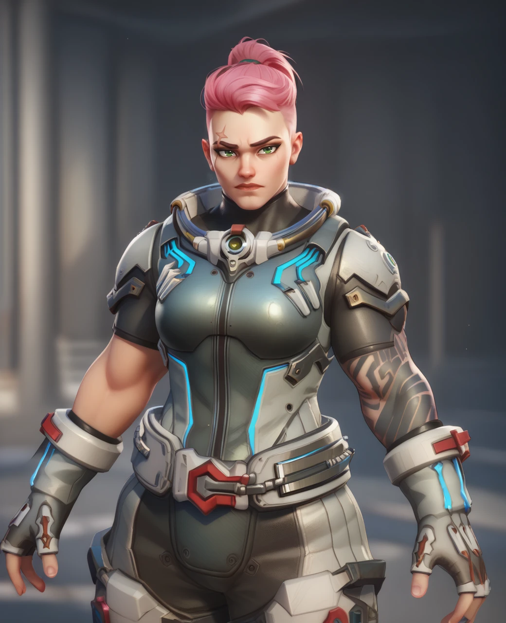 score_9,score_8_up,score_7_up,score_6_up,score_5_up,score_4_up,
zryow2xl,short hair,pink hair,ponytail,green eyes,forehead scar,left arm tattoo,
bodysuit,armor,standing,
looking at viewer,
science fiction,
base,winter,
<lora:ZaryaOW2xl-12v6:1>,