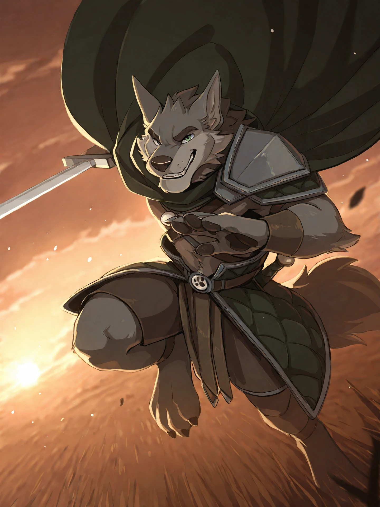 <lora:RanokIL:0.9>, ranok, ranok \(far beyond the world\), solo, male, cape, armor, shoulder armor, belt, jewelry, sword, holding sword, action pose, dynamic angle,
BREAK masterpiece, best quality, amazing quality, very aesthetic,highres, absurdres, detailed background, detailed eyes, beautiful, particles,