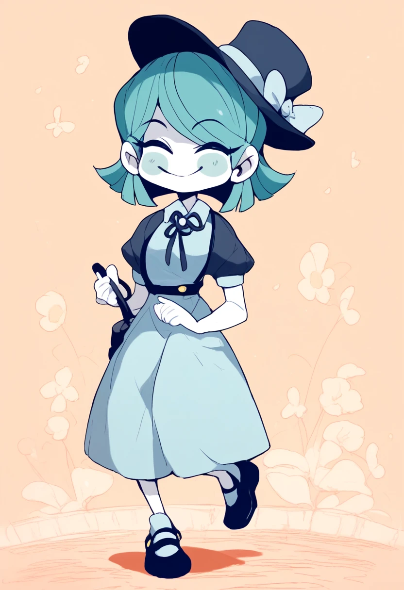 1girl, aqua hair, closed eyes, colored skin, hat, jewelry, puffy short sleeves, short hair, smile, white skin, full body <lora:fake type:1> fake-type <lora:naipf:1> blush, score_9_up, score_8_up, score_7_up, score_6_up, masterpiece, best quality,