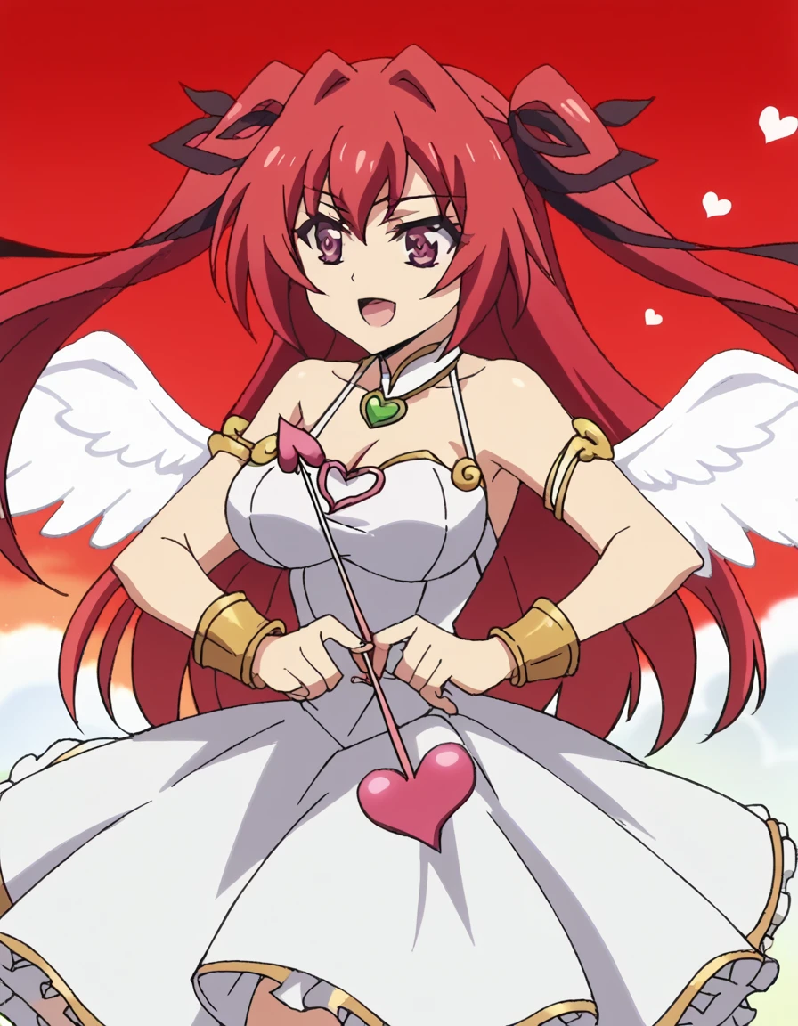 score_9, score_8_up, score_7_up, source_anime, <lora:mio-naruse-s2-ponyxl-lora-nochekaiser:1>, mio naruse, long hair, large breasts, ribbon, twintails, red eyes, hair ribbon, red hair, hair intakes, anime screencap,, <lora:cupid-ponyxl-lora-nochekaiser:1>, cupid, dress, bare shoulders, weapon, heart, wings, bow (weapon), arrow (projectile), angel, smile, open mouth, heart arrow,, , cowboy shot, solo