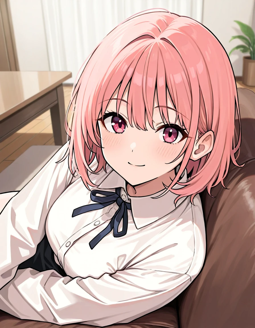 1girl, general, pov, on couch, living room, table, looking at viewer, masterpiece, highres, absurdres, very aesthetic, newest, best quality, good quality