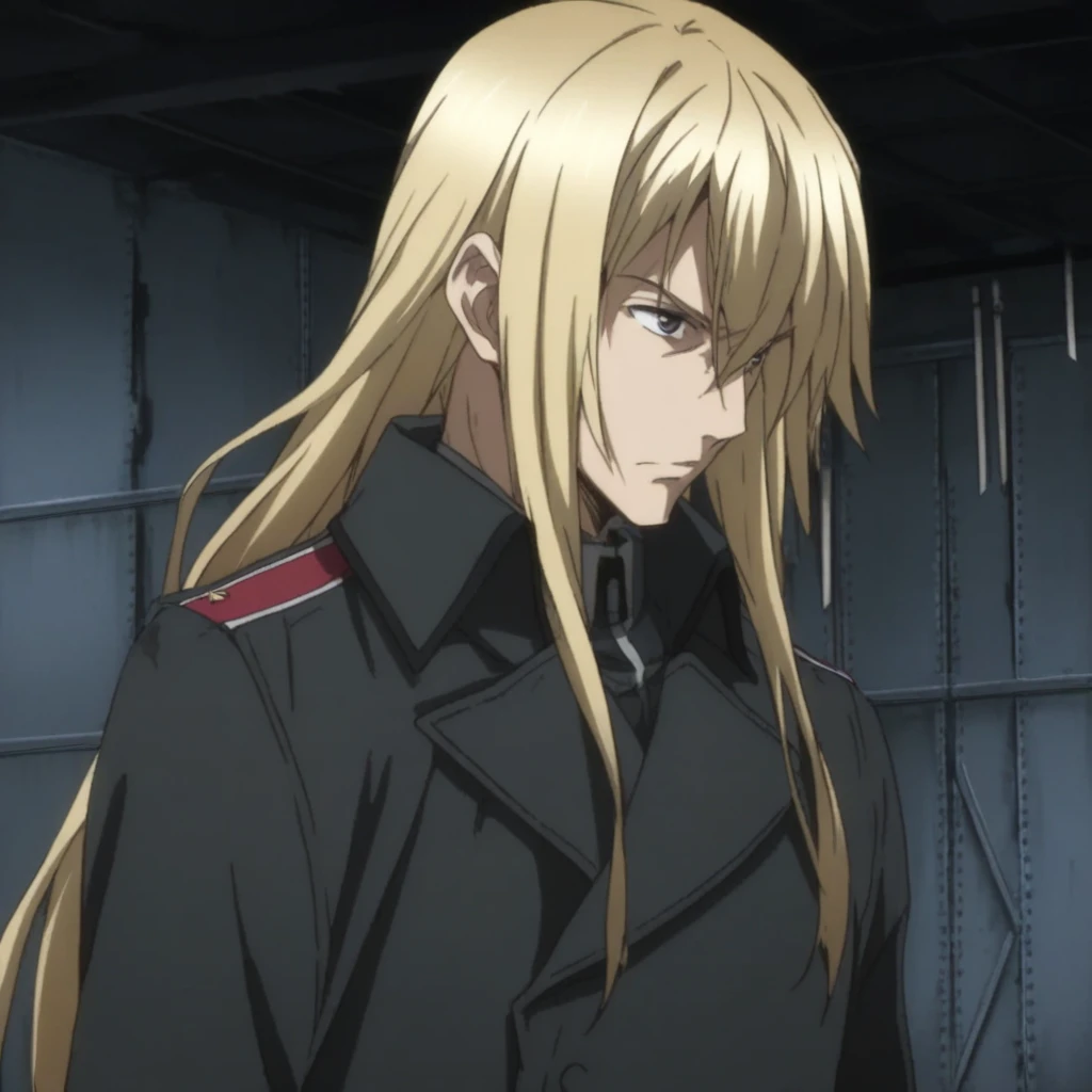 Young long blonde hair, Black Schutzstaffel uniforms, man, with bangs, evil look