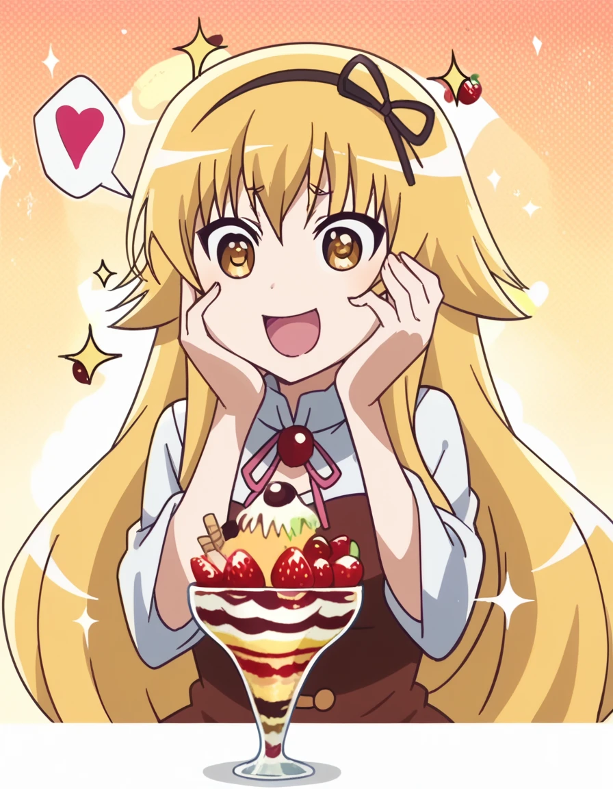 score_9, score_8_up, score_7_up, source_anime, <lora:konoha-suetsugi-s1-ponyxl-lora-nochekaiser:1>, konoha suetsugi, long hair, blonde hair, yellow eyes, hairband, hair flaps, medium breasts, anime screencap,, <lora:parfait-ponyxl-lora-nochekaiser:1>, parfait, open mouth, heart, food, sparkle, fruit, happy, hand on own face, spoken heart, ice cream, strawberry, spoon, hand on own cheek, cherry, holding spoon,, , cowboy shot, solo