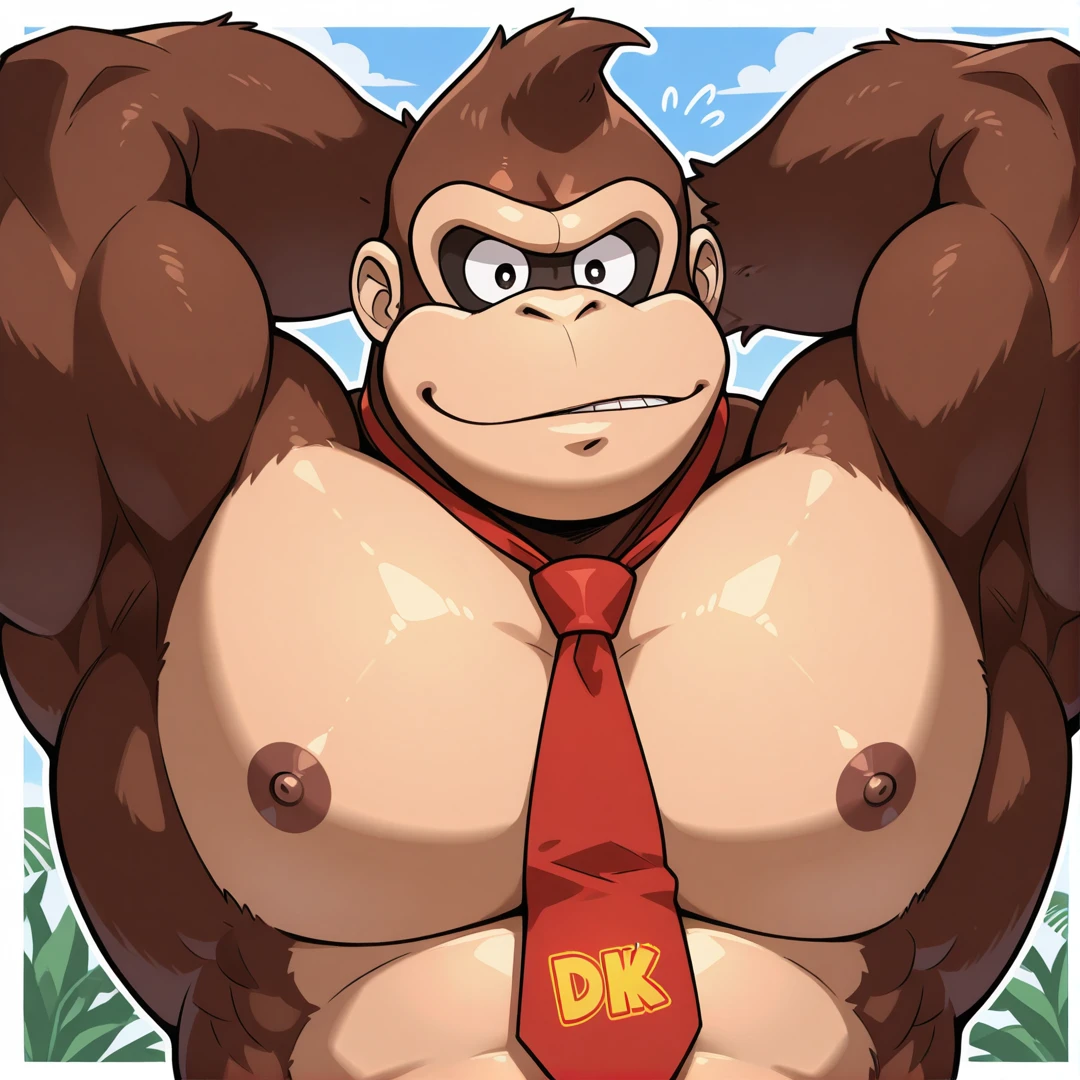 solo, jungle, bananas, tree house, dkong, red necktie, gorilla, furry, no humans, brown fur, donkey kong, best anatomy, best quality, (by null-ghost,by darkgem,by pino daeni,by zoroj, by redrusker), (furry art, soft shading:1.1), bara, (broad shoulders, narrow waist:1.05), 5 fingers, ,standing in a bedroom, masterpiece, Ultra highest quality, unreal engine, trending on ArtStation, Intricate, Ultra heavy High Detail, dramatic, realism, erection, thick cock, realistic, sitting, muscle, furry, day, looking_at_viewer, Ultra heavy detailed eyes, Ultra heavy detailed body, Ultra detailed heavy face, Ultra heavy detailed cock, Ultra heavy detailed balls, expressive, masculine,