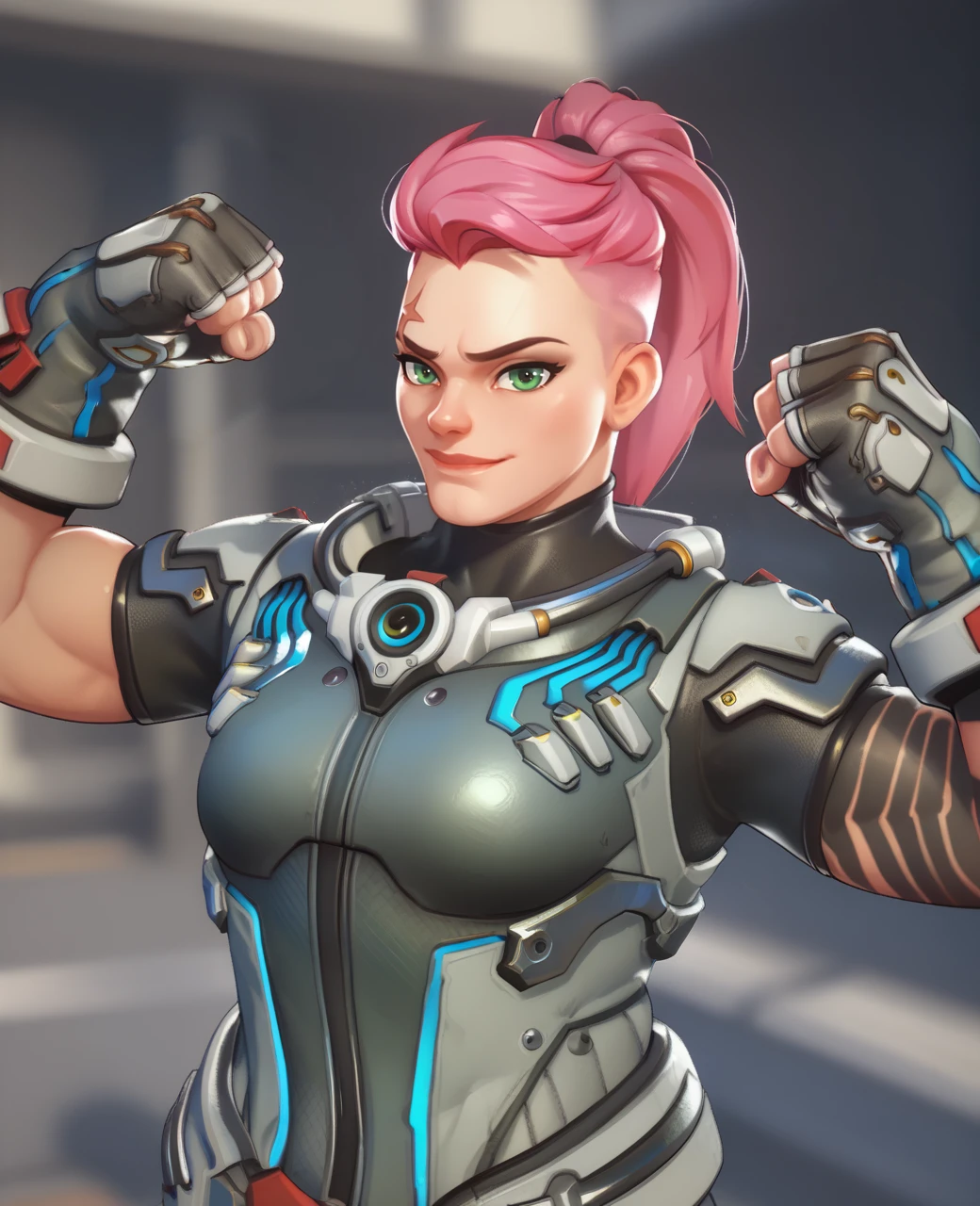 score_9,score_8_up,score_7_up,score_6_up,score_5_up,score_4_up,
zryow2xl,pink hair,ponytail,green eyes,forehead scar,left arm tattoo,
bodysuit,armor,fingerless gloves,flexing,clenched hands,
looking at viewer,light smile,upper body,
science fiction,
base,winter,
<lora:ZaryaOW2xl-12v6:1>,