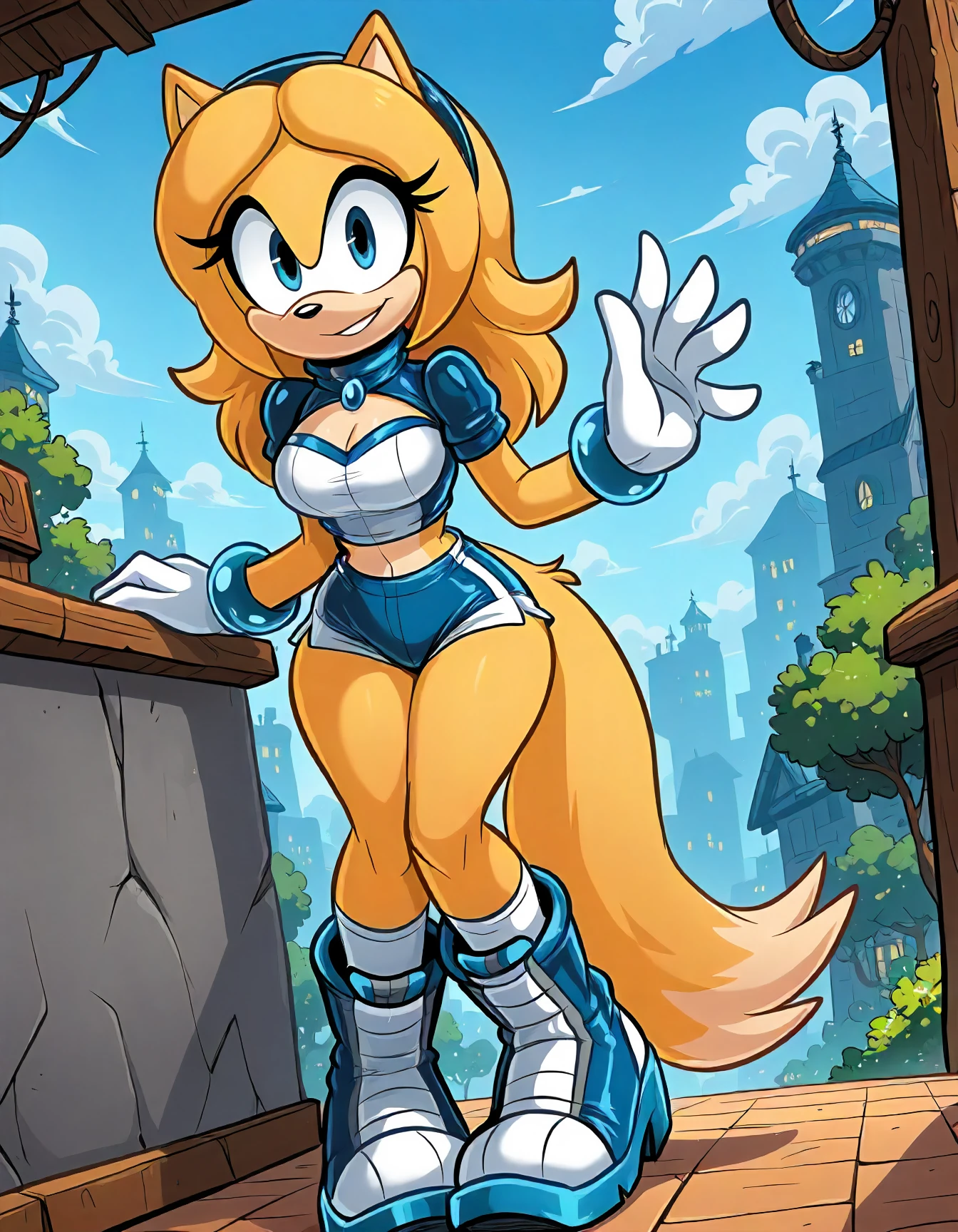 masterpiece, best quality, newest, absurdres, highres, very awa, 1girl, hotpants,, <lora:Maria_Robotnik_Mobian_epoch_2_IL:1>, mariarobotnikfurry, blonde hair, medium breasts,