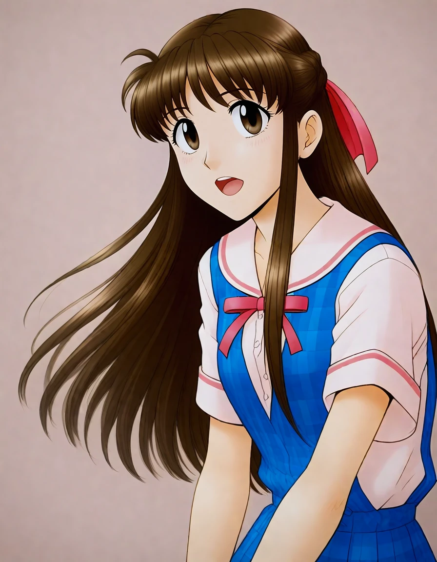 <lora:Hyper-SDXL-8steps-lora:1>, source_anime, score_9,1girl,solo
<lora:Anime_pat-000002:0.3>
white background, open mouth, naughty face,
<lora:KATSURAGI_ayane_PONYXL:0.9> KATSURAGI_ayane,brown hair, brown eyes, long hair,plaid, hair ribbon, school uniform,blue sleeveless dress,short sleeve shirts,
,(face up:1.3),