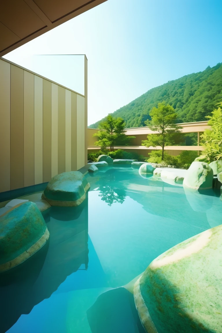 <lora:JJsOnsen:1> , ((onsen)),,ultra realistic, masterpiece, best quality,, scenery, water, tree, no humans, outdoors, day, rock, sky, nature, plant, reflection, center composition .