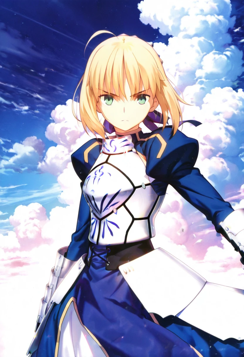 masterpiece, best quality, absurdres, detailed skin, detailed face, anime colored, anime screencap, anime colored,
<lora:Artoria_Pendragon:1>, artoria pendragon, 1 girl, green eyes, hair ribbon, armored dress, looking at viewer, serious,
cowboy shot,