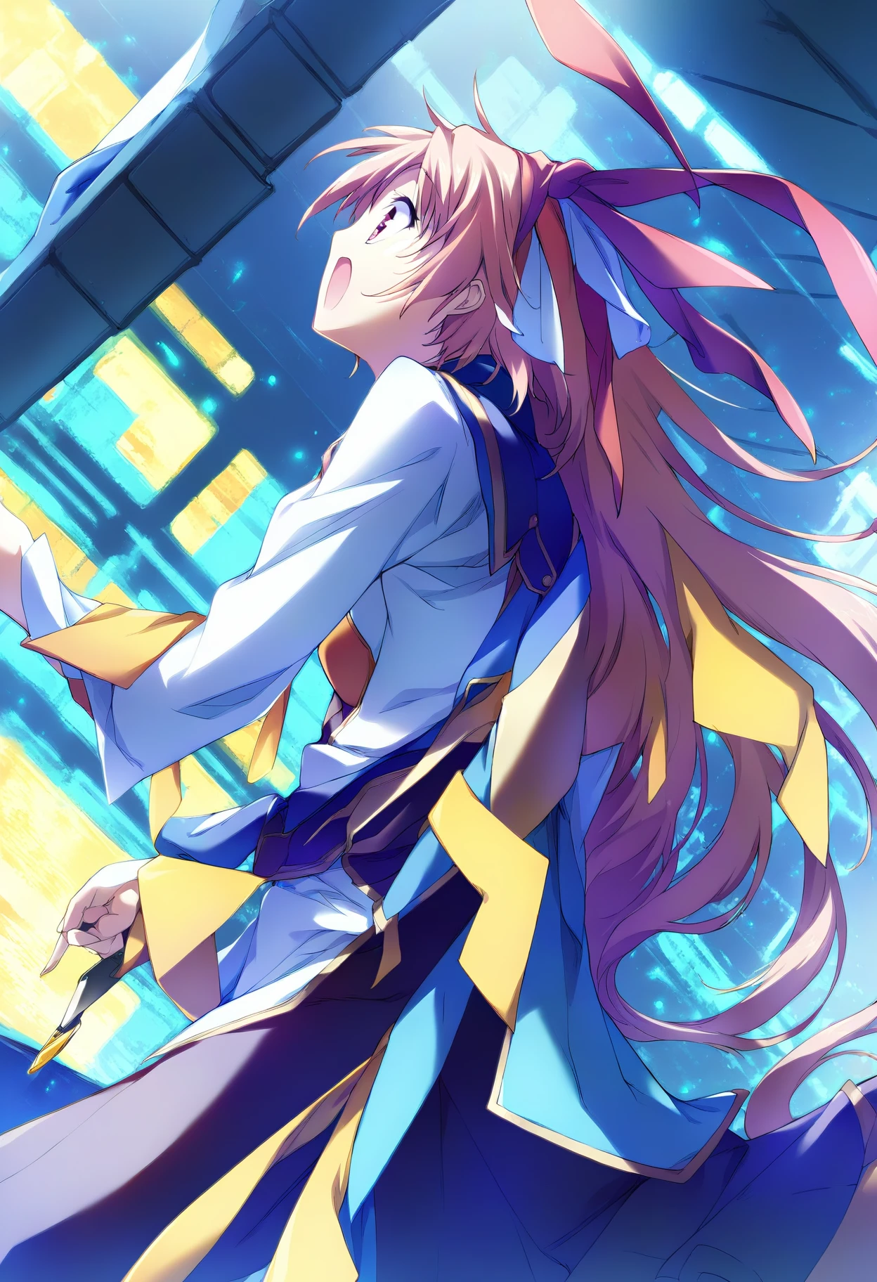 score_9, score_8_up, score_7_up, source_anime, high res image, masterpiece, best quality, 1girl, short hair, dutch angle, very long hair, :o, open mouth, hair ribbon, <lora:kikuchi-seiji-style-pony_v1.0:1>