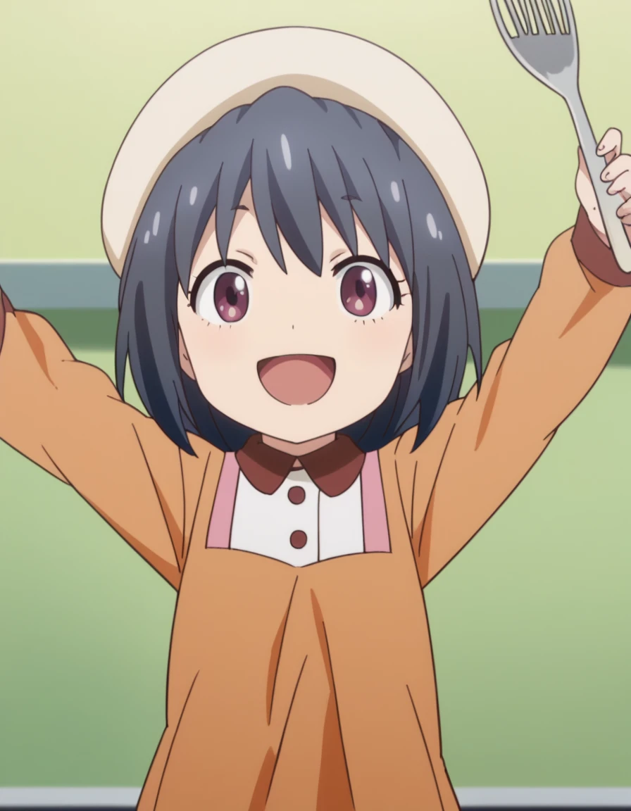 score_9, score_8_up, score_7_up, source_anime, <lora:bijutsu-moeka-s1-ponyxl-lora-nochekaiser:1>, bijutsu moeka, short hair, bangs, black hair, blue hair, purple eyes, anime screencap,, long sleeves, hat, dress, beret,, kitchen, cooking, apron, cutting vegetables, home cooking, smile, on back, arm support, arms up, incoming hug, pov, reaching, reaching towards viewer,, looking at viewer, solo,, cowboy shot, solo