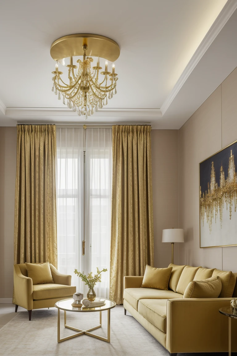 <lora:JJsAffordableLuxury:1> , ((affordable luxury)), ,ultra realistic, masterpiece, best quality,tv , ceiling light, (fabric sofa), table, flower, curtain, window, bed, painting, gold, center composition, photography, capturing moments, storytelling, creative composition
