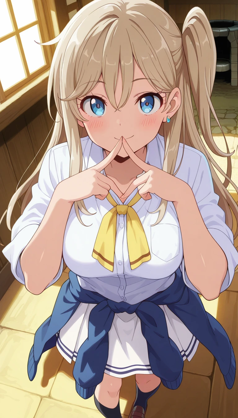 Mature Japanese Woman、short hair、ponytail、(((Light blonde:1.2)))、(((Gal)))、金髪Gal、Sunburned skin、(((big breasts:1.1)))、sexy、Red cheeks、(((nsfw)))、big breastsが見える、Cleavageが離れている、(((Masturbation)))、(((Sex)))、Sweaty、(((Pussy)))、(((pubic hair)))、、Love Hotel、40 years old、Mature Woman、Married Woman、wedding ring、(((Point your ass towards the screen)))、Cleavage、((White collared shirt))、((Open clothes))、((Black pleated skirt))、White socks、loafers、((Sit with your knees up))