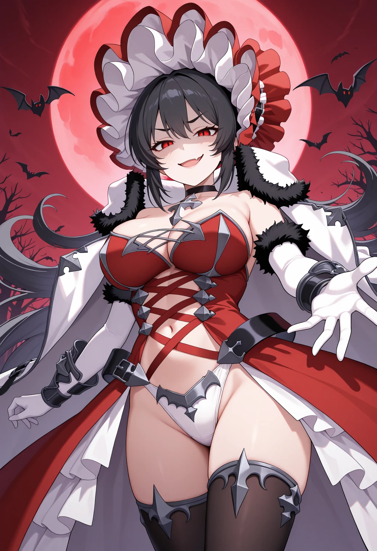 (HD, Sharp, Fractal), One Woman, Super Glossy Skin, Reaper Scythe, (crotch tattoo:1.1), Evil smile,