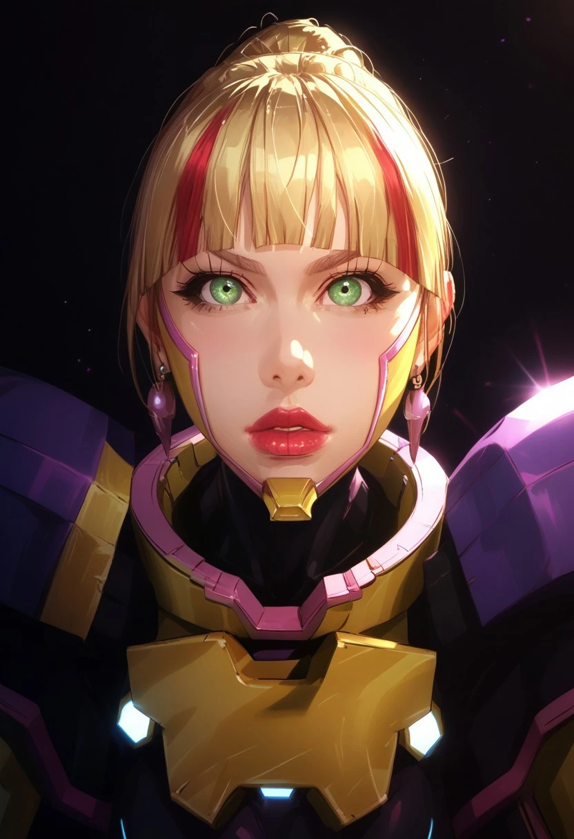 score_9, score_8_up, score_7_up, score_6_up, score_9, score_8_up, score_7_up, score_6_up, masterpiece, high quality, (best quality:1.1), simple, cartoon, blush, horny, KK_Anime,
1girl,
solo,
blonde hair,
Long hair,
red streaks,
ponytail,
earrings,
green eyes,
red lips,
mecha bodysuit,
medium breasts,
dynamic pose, extreme detailed eyes, colorful, highest detailed, vibrant colors, high contrast, (8K UHD:1.2), (photorealistic:1.2), (realistic photo of:1.2), (Masterpiece:1.2), (Best Quality:1.2), shiny skin, glossy skin Bokeh DOF, (Masterpiece:1.3) (best quality:1.2) (high quality:1.1), high details, warm light, looking viewer , photoshoot ,Expressiveh,