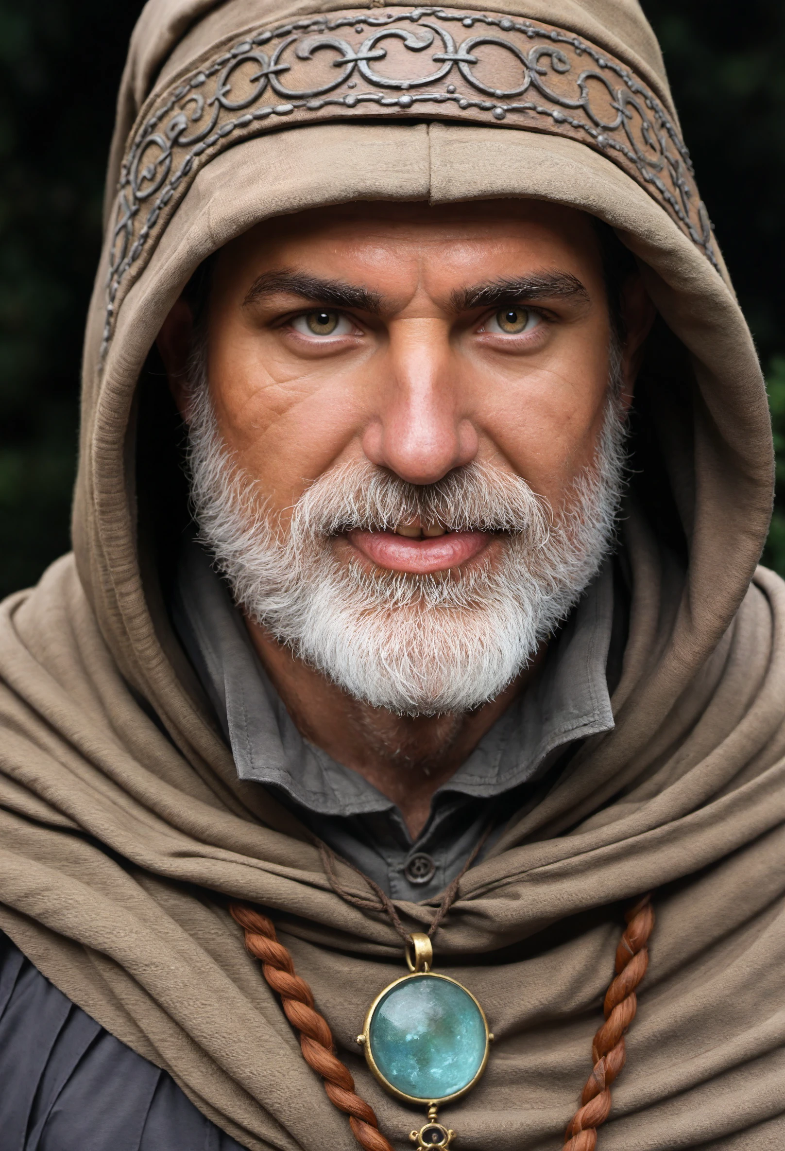 man,Role-playing game (RPG) style,fantasy,(Wizard),beard,amulet,create a photorealistic image that the viewer has never envisioned before,the image should demonstrate extreme creativity,imaginative,bold,inspiring,original in subject,original in style,amazing composition,intricately detailed,absurdly complex