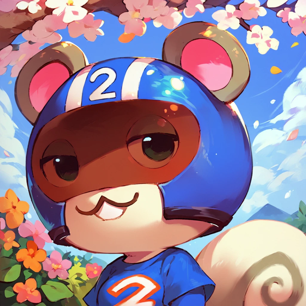 score_9, score_8_up, score_7_up, score_6_up, agent s \(animal crossing\), solo, small breasts, 1girl, furry squirrel, looking at viewer, outside, upper body, blue shirt, helmet, smile, squirrel tail, 2 shirt, cowboy shot, best quality, masterpiece, sitting, hd
