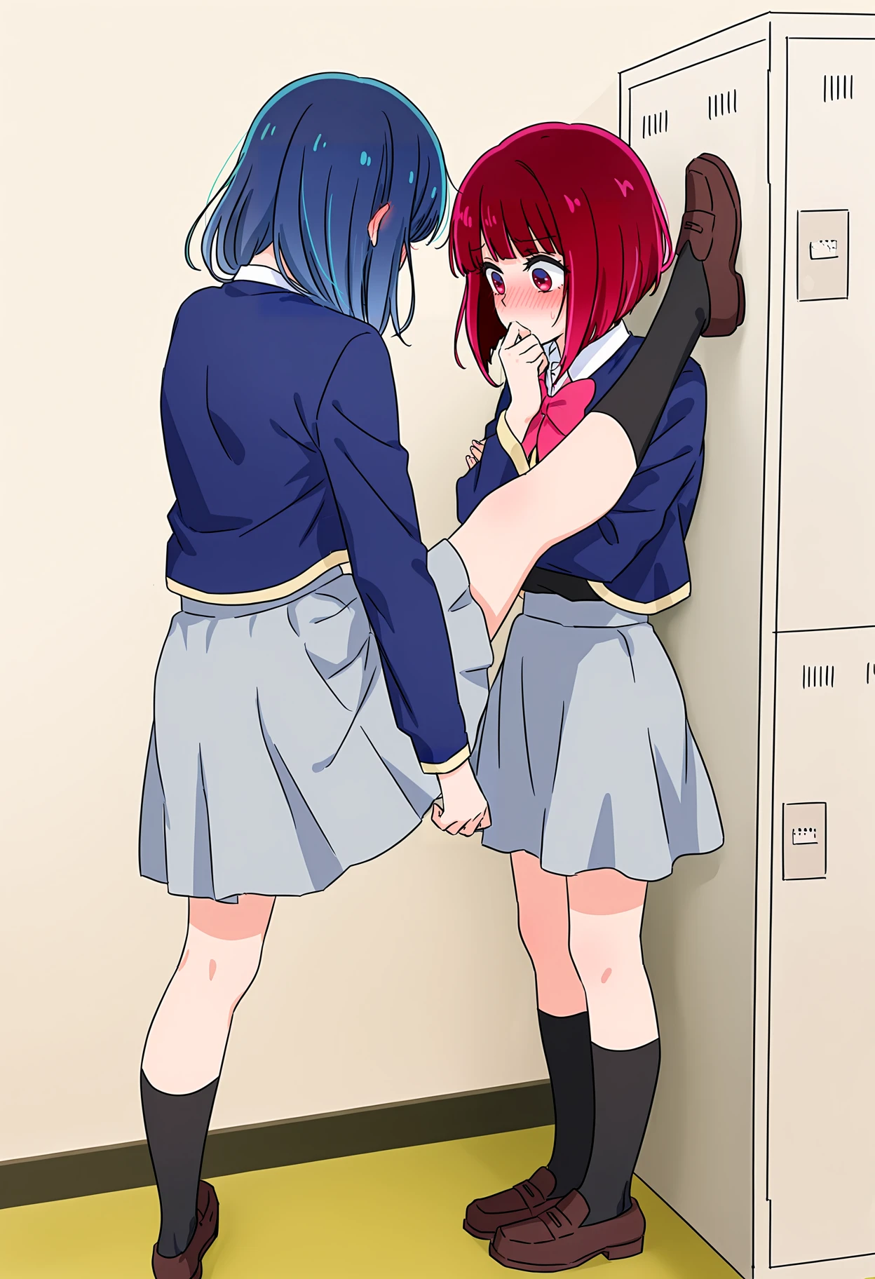 score_9, score_8_up, score_7_up, score_6_up, score_5_up, score_4_up, (source_anime), 2girls, evangellion, asuka langley, rei ayanami, yuri, full body, breast sucking, Schoolwear
