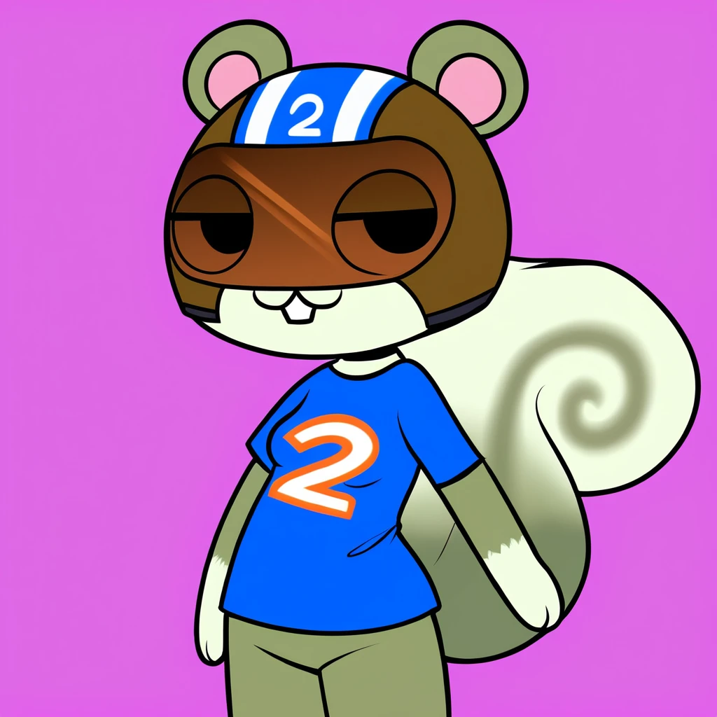 agent s \(animal crossing\), solo, 1girl, furry squirrel, furry female, squirrel tail, small breasts, cowboy shot, 2 shirt