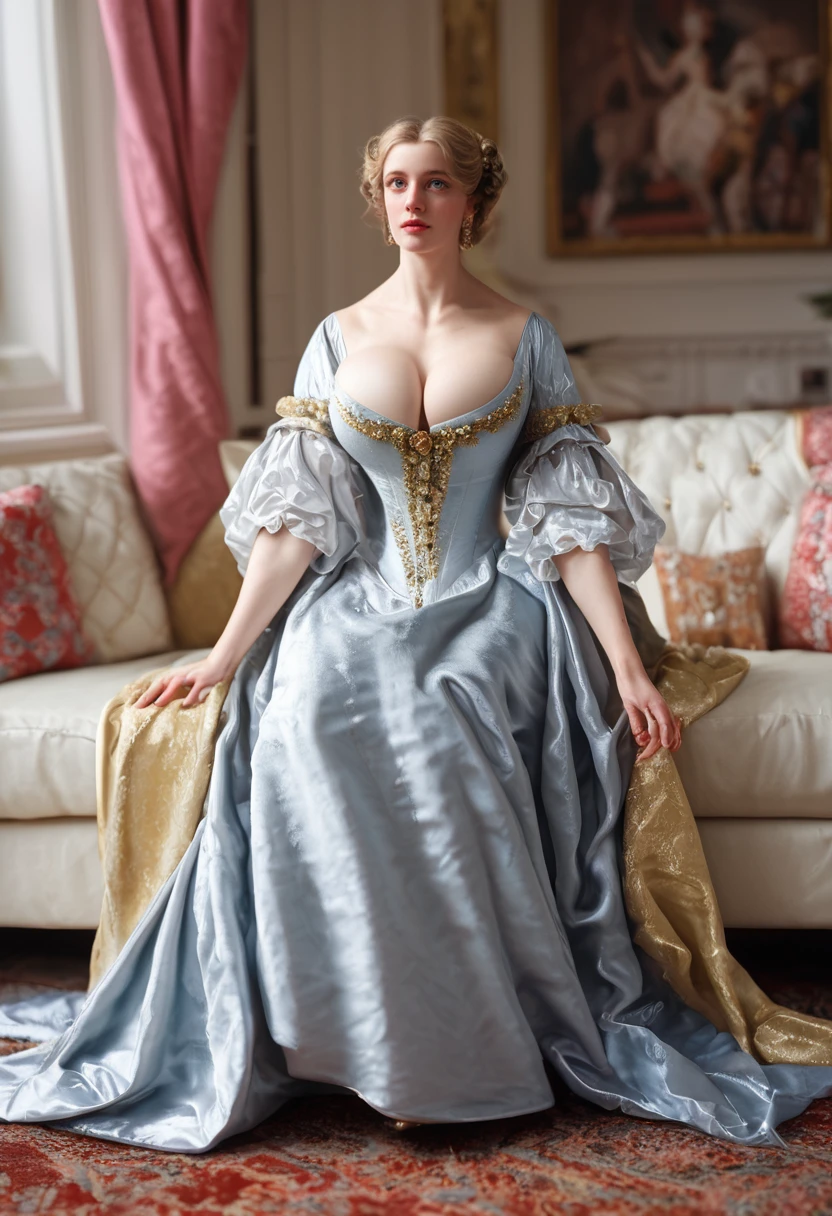 1680-89, sharp photo, depth of field, bokeh, full length, 8K, movie still, cinematic, photorealistic, dramatic, dynamic action, 1girl,  massive breasts, slender, perfect face, attractive, sitting on an enormous couch, inside, flowing fabrics   <lora:1680-89_PNY:1>  PonyScores7