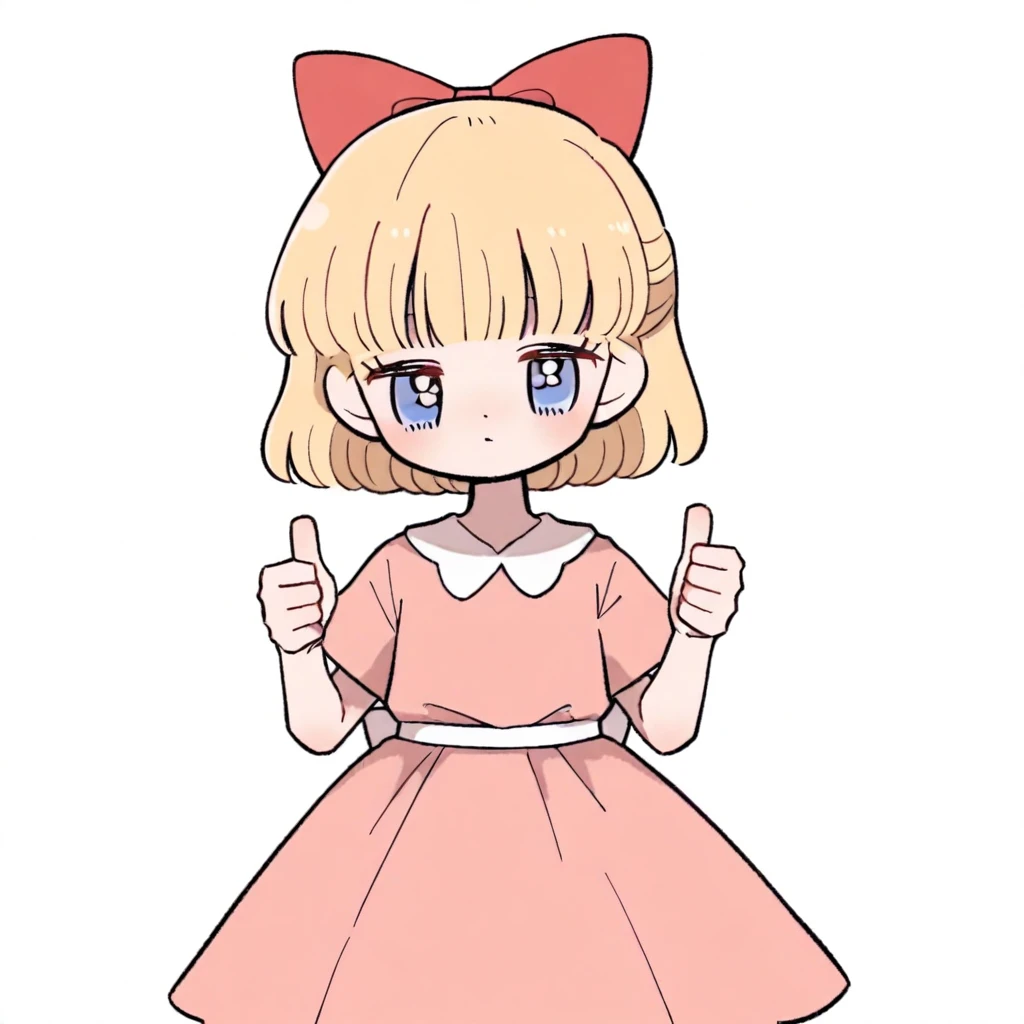 <lora:FuminoOco:1> fuminooco
BREAK
<lora:Paula:1> paulajonesmother2, 1girl, solo, blonde hair, blue eyes, short hair, pink dress, bow, hair bow, red ribbon, short sleeves
BREAK
Thumbs up, Baffled:1.2