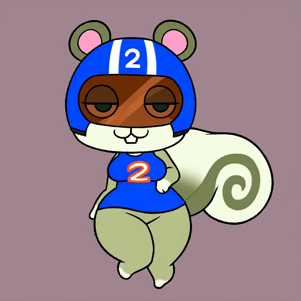 agent s \(animal crossing\), solo, 1girl, furry squirrel, squirrel tail, half-closed eyes, breasts, curvy, helmet, best quality, masterpiece, blue shirt