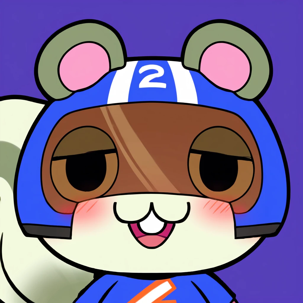 agent s \(animal crossing\), solo, 1girl, furry squirrel, squirrel tail, open mouth, upper body, blushing, helmet, best quality, masterpiece, blue shirt