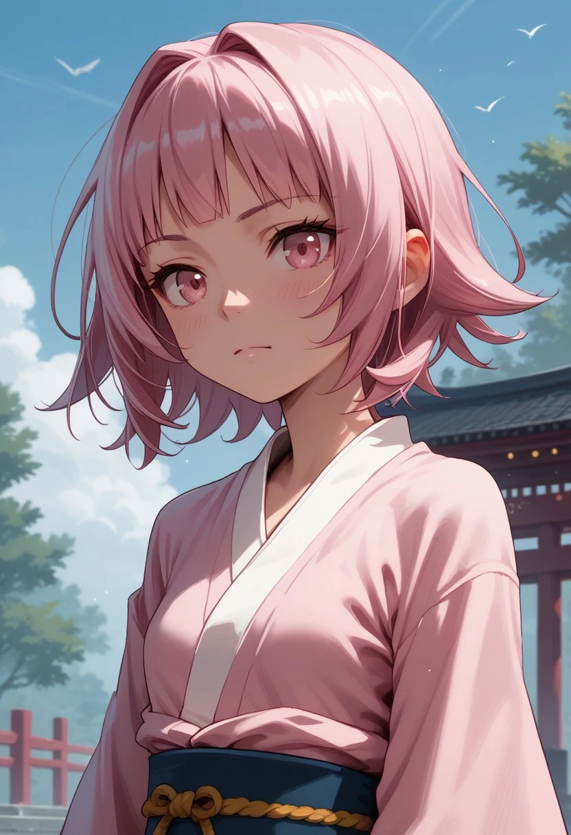 ,score_9, score_8_up, score_7_up, score_6_up, score_5_up,(solo:1.9),1girl,
BREAK
Tamao Tamamura , pink hair, pink eyes, short hair, (small breasts),pink kimono,
BREAK
Prades blue sky