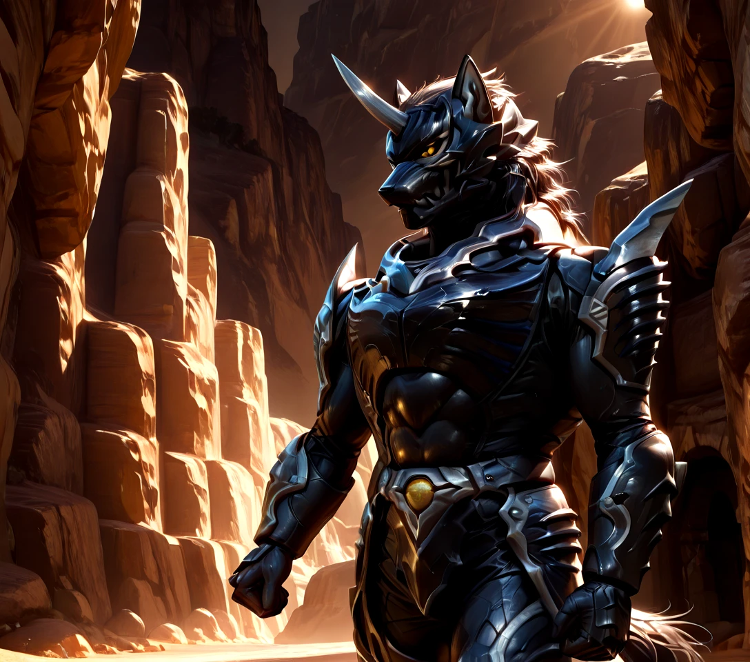 8K, In'ei, chiaroscuro, side lighting, cinematic lighting, photographic realism, 8K CGI render, absurd details,
<lora:Zen_Aku_(Power_Rangers_Wild_Force)_(Illustrious)_(AD):1> Zen Aku, Power Rangers Wildforce, wolf, armor, muscular, <lora:armor_ninja:1> ninja768p, <lora:bara_mecha:1> sp_mecha, <lora:RoboXLv2:0.8> scifi, scifi suit, <lora:SpaceKnights8:1> sci-fi, armor,
exterior, scenery, soft detailed anime background, rocky canyon desert setting, sheer rock walls,
bent leg, walking, yellow sclera, black pupils, ((detailed eyes, polished armor, )), cowboy shot, side view, solo,
EZRealPONYXL, zPDXL, zPDXLxxx,