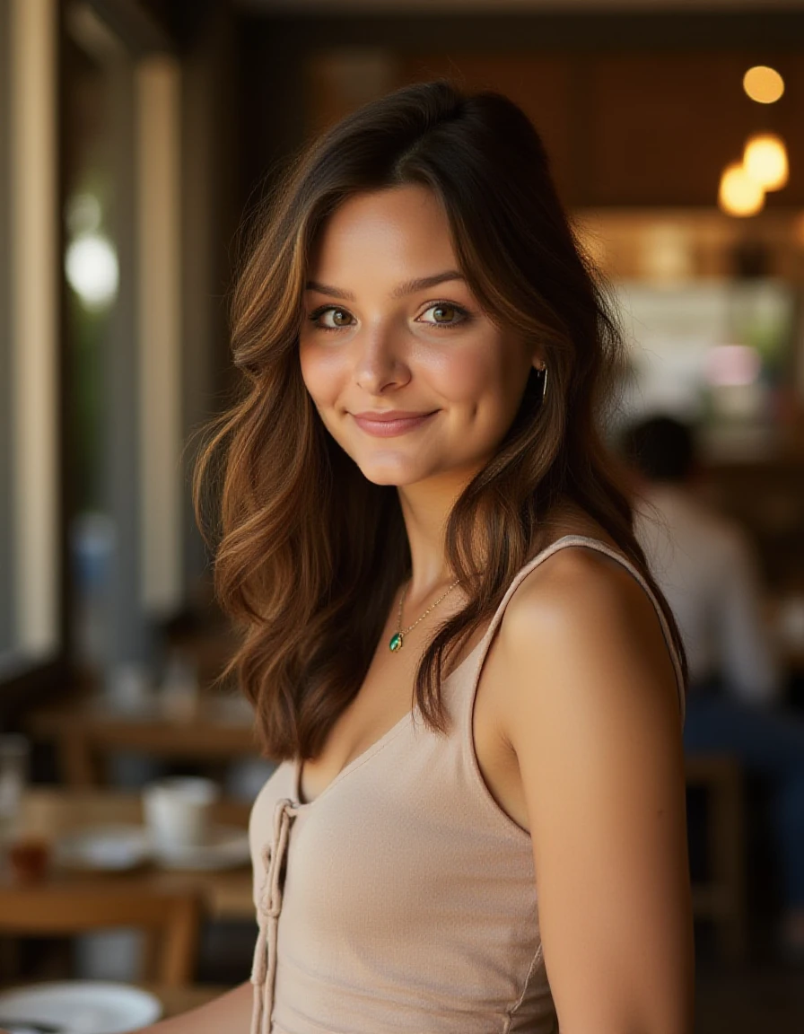 photo of S200_AshlyAnderson,an attractive woman,in a (bar:1.1),wearing a (white-turtleneck-dress:1.1),(smiling:1.1),(8k, RAW photo, best quality, depth of field, ultra high res:1.2),(absurdres, intricate, photorealistic, masterpiece, ultra-detailed:1.3),