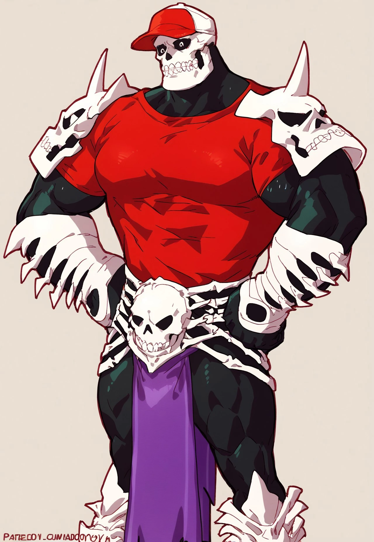 lobo, black fur, muscular, skull mask, with bones in the torso, dragon wings, white panties, with nine tails, with a chain 