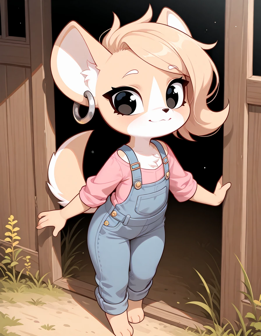 masterpiece, best quality,
outdoors,detailed background,farm,
full body,happy,long eyelashes,chest fluff, overalls, pink shirt,
<lora:add-detail-xl:1>,
<lora:Maddy_v0.1_ILXL:1>,
Maddy,1girl,solo,animal ears,furry female,animal nose,tail,body fur,two-tone fur,earrings,white fur,black eyes,flat chest,jewelry,blonde hair,hoop earrings,short hair,