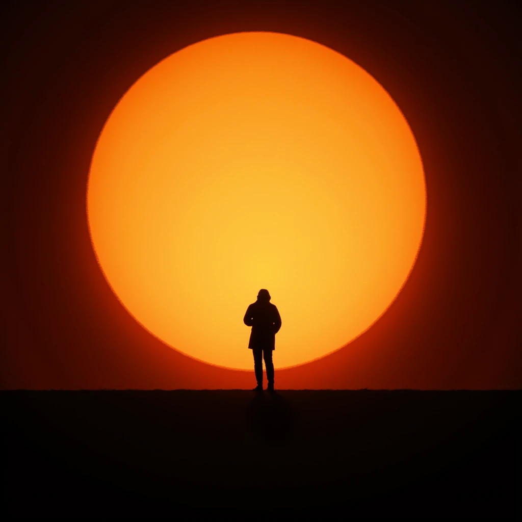 UHD, 4k, ultra detailed, cinematic, a photograph of <lora:silhouette style v1:0.8>
A silhouette photo of a man from behind standing in front of a large sun flare, epic, beautiful lighting, inpsiring