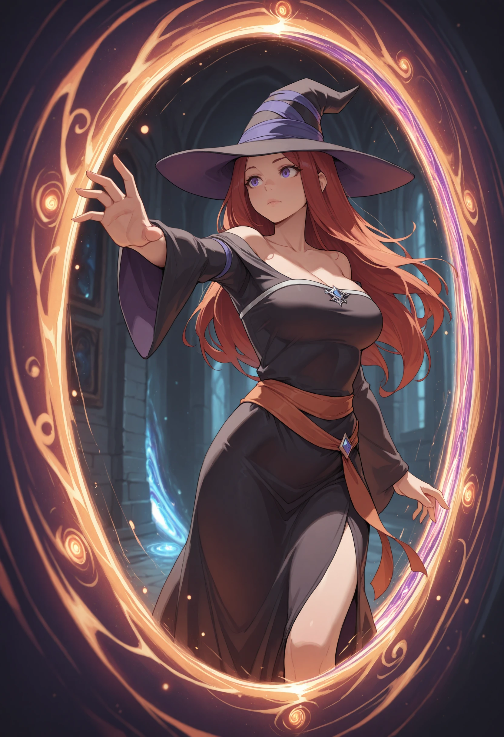 p0rtalreach, portal, arm reaching through portal, 1girl, solo, sorceress, fantasy, best quality, masterpiece, <lora:PortalReachIllustrious:0.8>