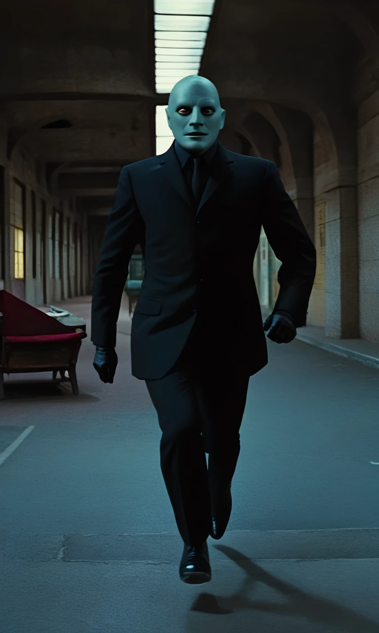 <lora:Fantomas_SDXL:0.8> fantomas, best quality, best resolution, extremely detailed, detailed face, detailed eyes, masterpiece, crisp focus, 4k
a blue-skinned villain with a sinister aura, sprinting through an abandoned train station at night, wearing a sleek black suit, illuminated by dim and flickering fluorescent lights, intense expression, dynamic and cinematic action pose, noir aesthetic
