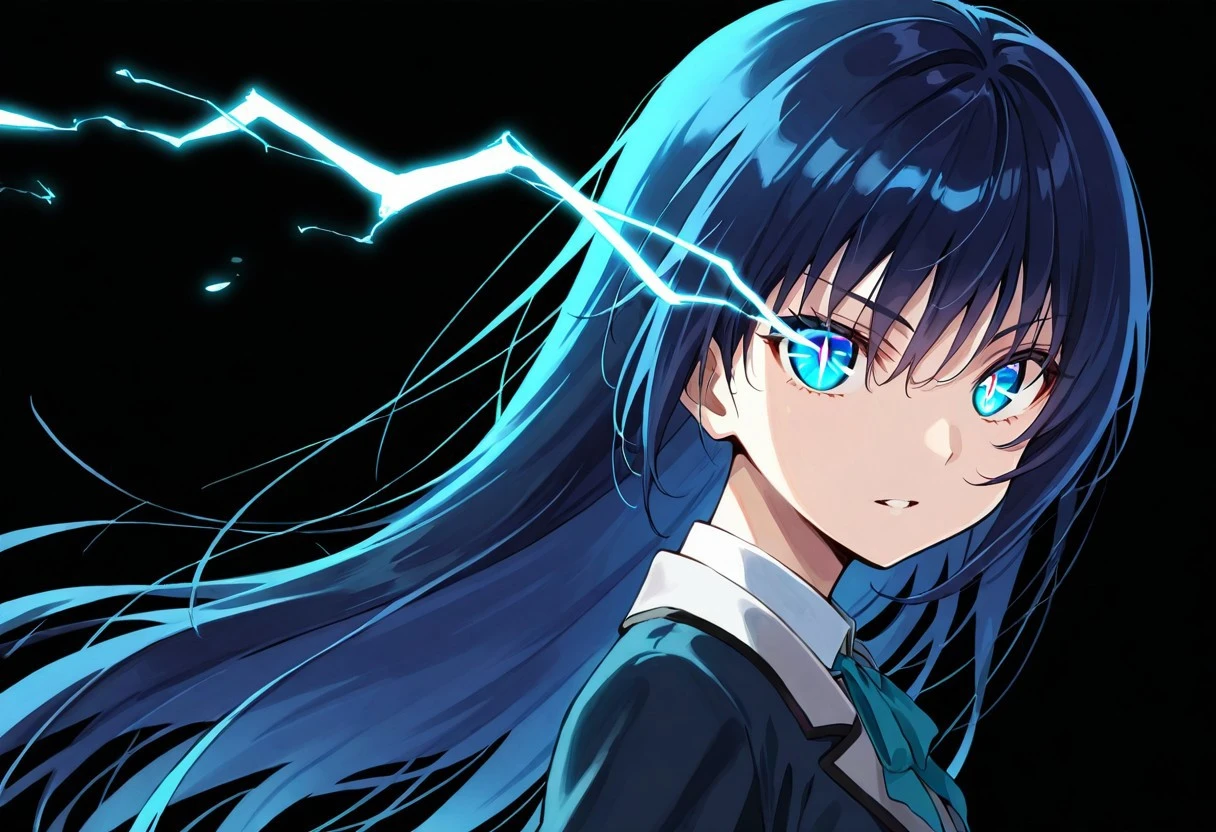 eye trail, lightning eyes, 1girl, simple background, long hair, straight hair, looking at viewer, side angle, action