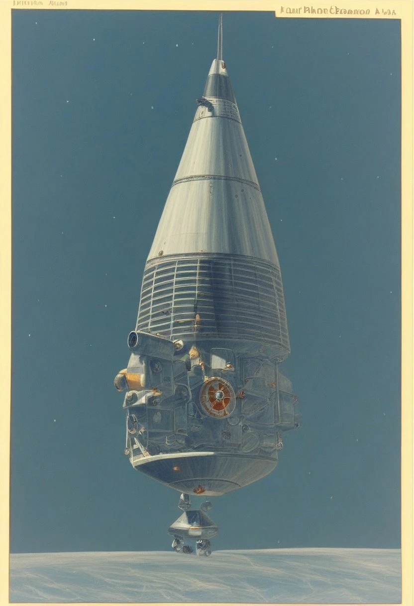 the Baikonur Cosmodrome in Kazakhstan painted by Syd Mead, Soyuz, rocket, soviet rocket, launchpad, Baikonur cosmodrome, american_spacecraft, Space_Art