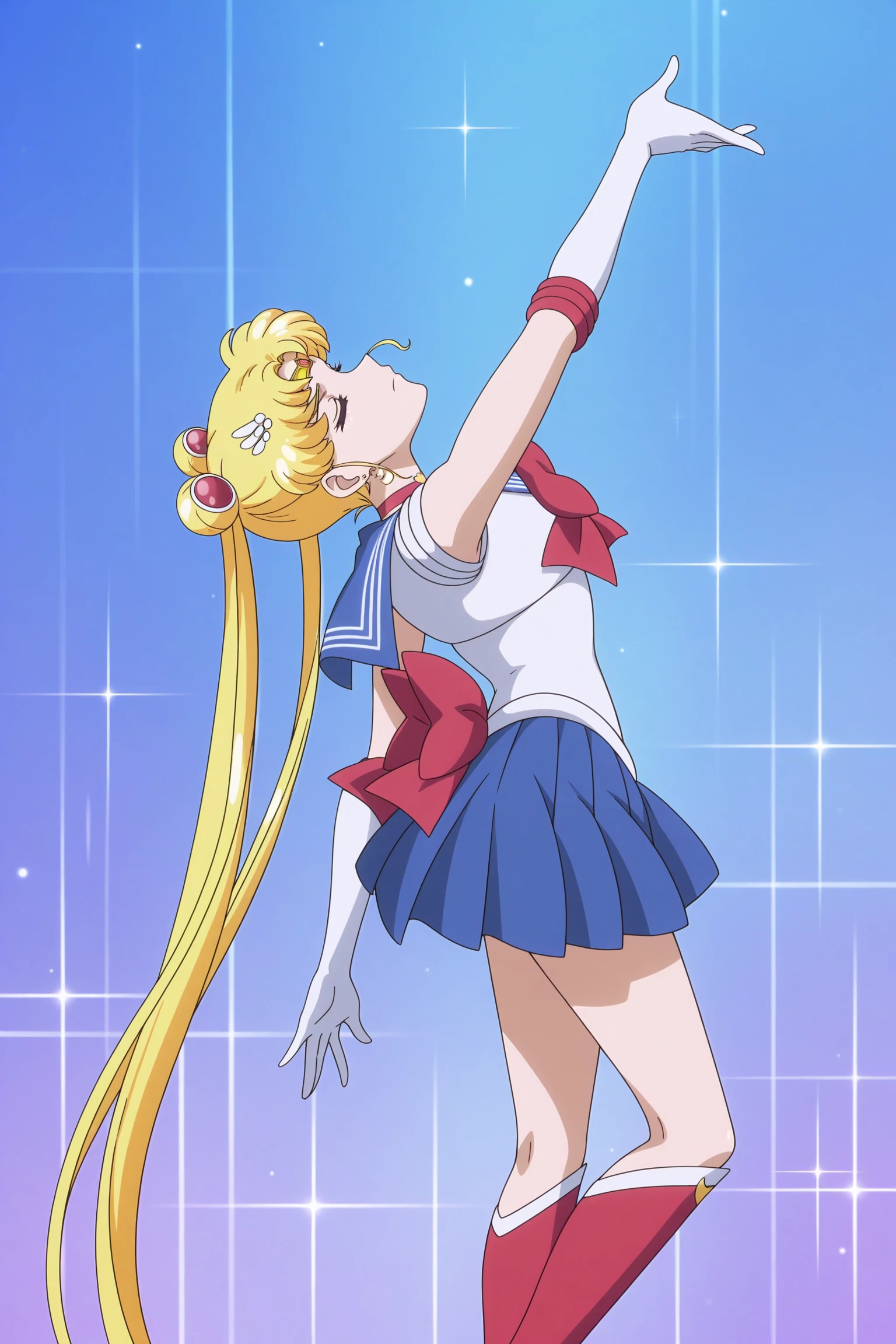 ((((Underskirt angle, panties fully visible,))), masterpiece, best quality, (1 person), (Sailor Moon R), (Super Sailor Moon uniform), (blonde hair), (red long boots), (facial detail), small breasts, panty focus, viewer's gaze, embarrassed face, Super Sailor Moon, Pretty Guardian Sailor Moon SuperS!, stage, dance, (flip-up skirt: 1.3), (white panties: 1.3), (panties with ribbon: 1.3), (ruffled panties: 1.3), (colorful skirt,: 1.3), ((low angle)), blue eyes